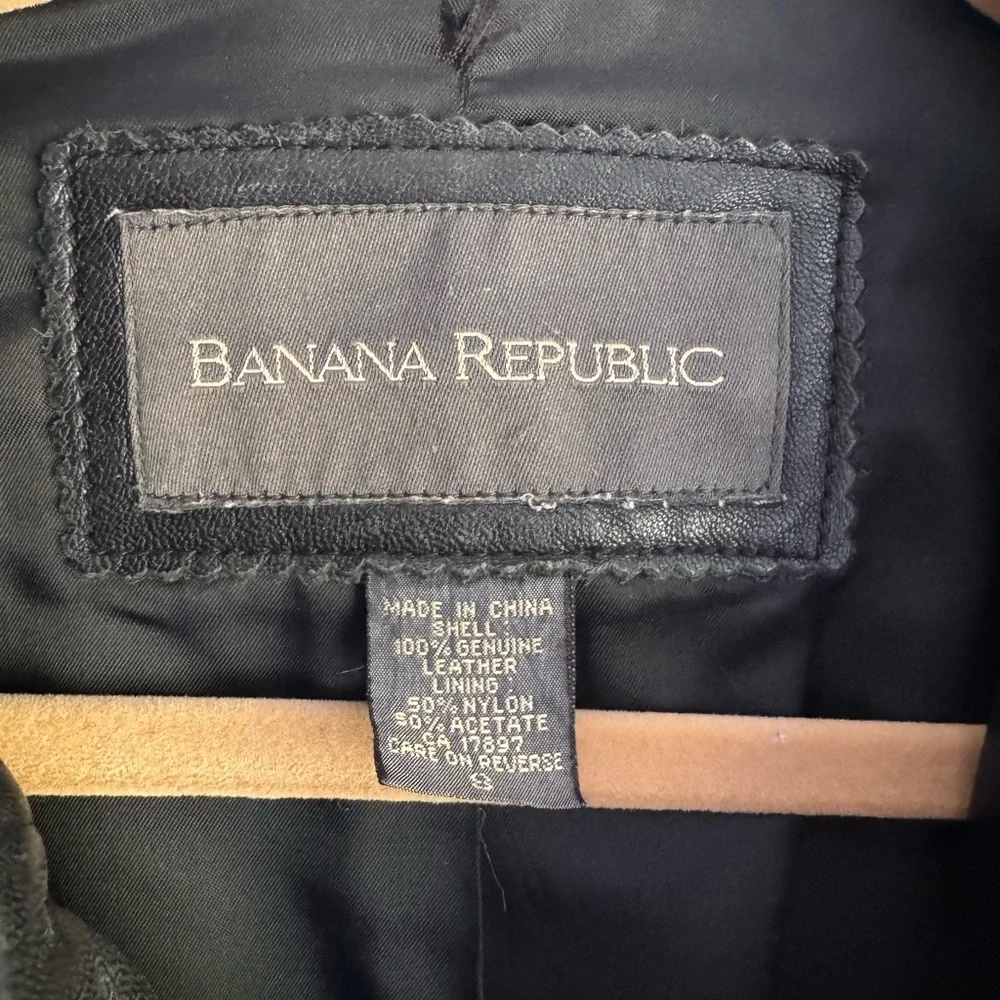 Banana Republic Vintage Black Leather Car Coat Jacket Fall Holiday Size Small